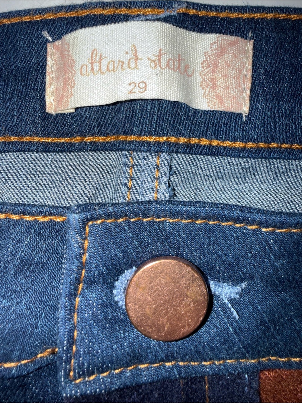Denim and suede flare jeans, Altar'd State, striped patchwork design - Picture 6 of 6